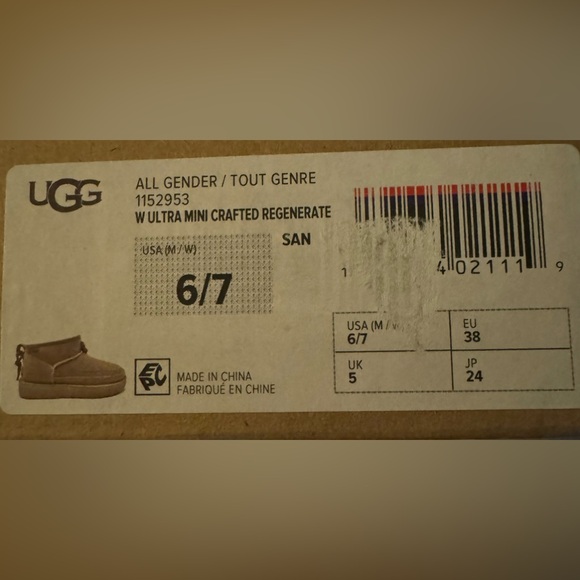 UGG Ultra Mini Tan Regenerate Leather & Shearling boots M6 W7 $190 ret NWT & Box - Picture 9 of 9